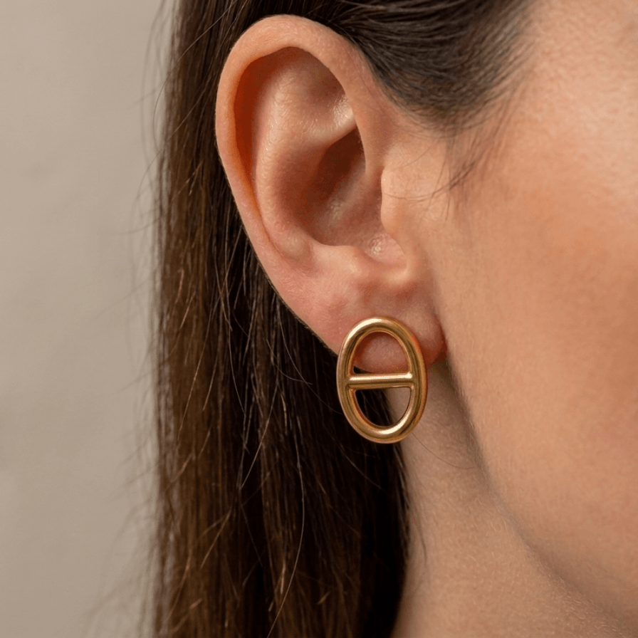 boucle d'oreille dorée acier inoxydable maille