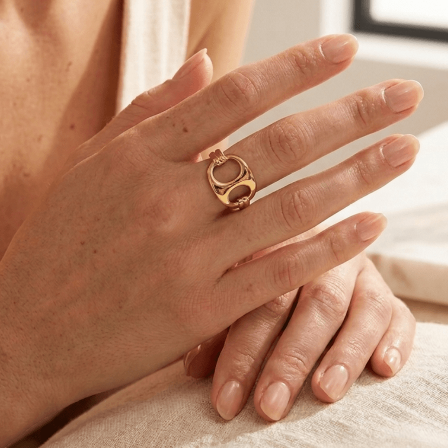 bague acier inoxydable dorée inès