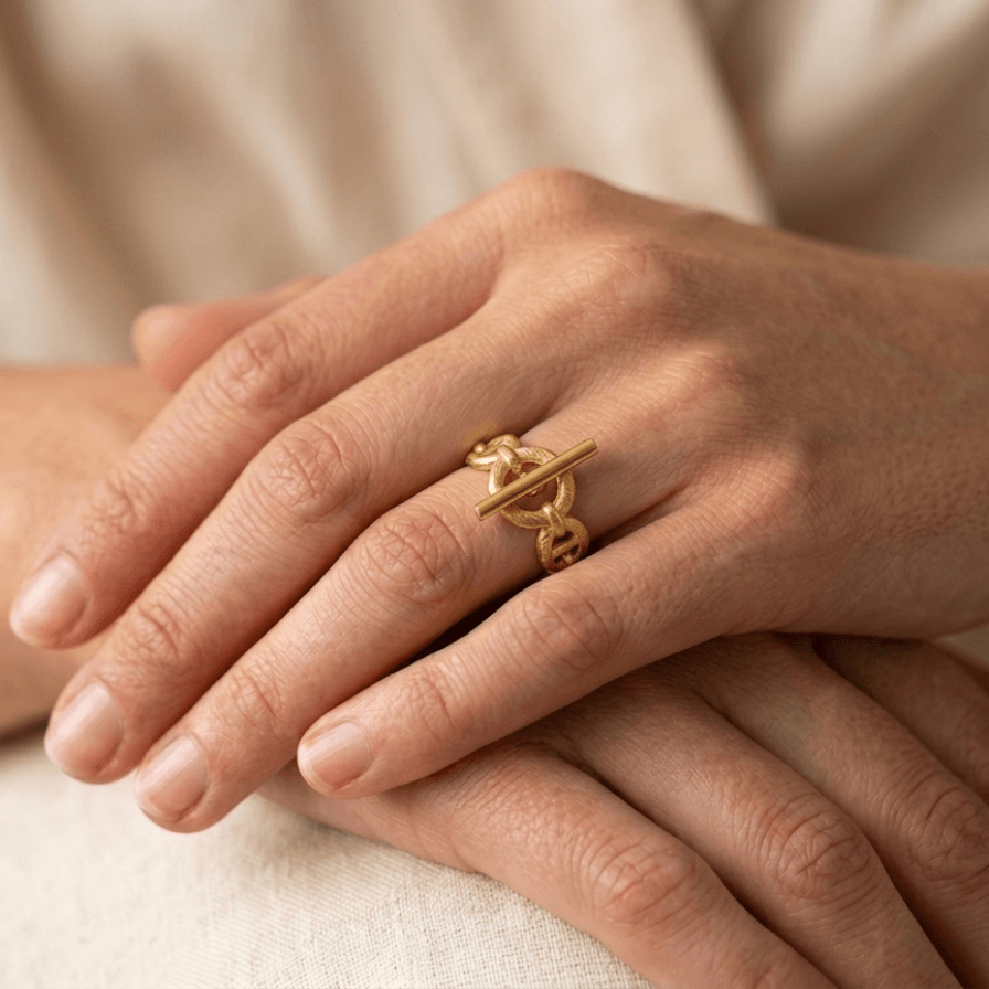 bague dorée maillon acier inoxydable