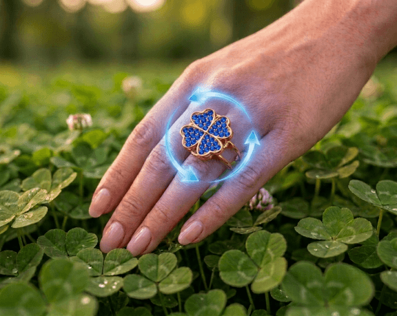 Bague porte-bonheur​ trèfle bleu