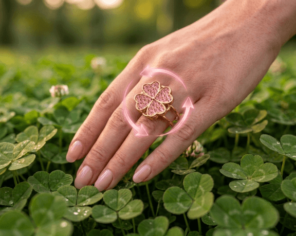 Bague porte-bonheur​ trèfle rose