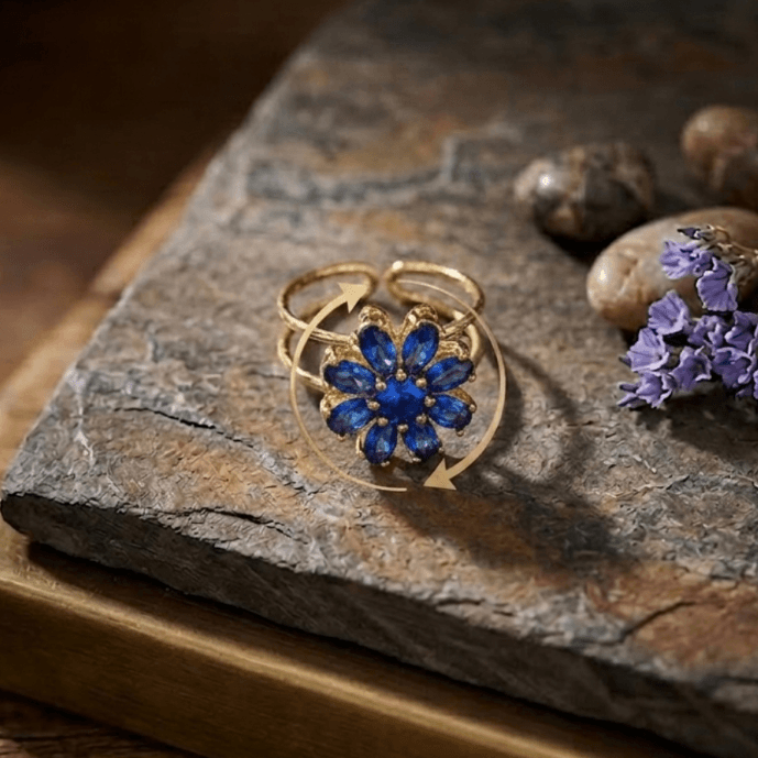 Bague rotative anti-stress fleur bleu