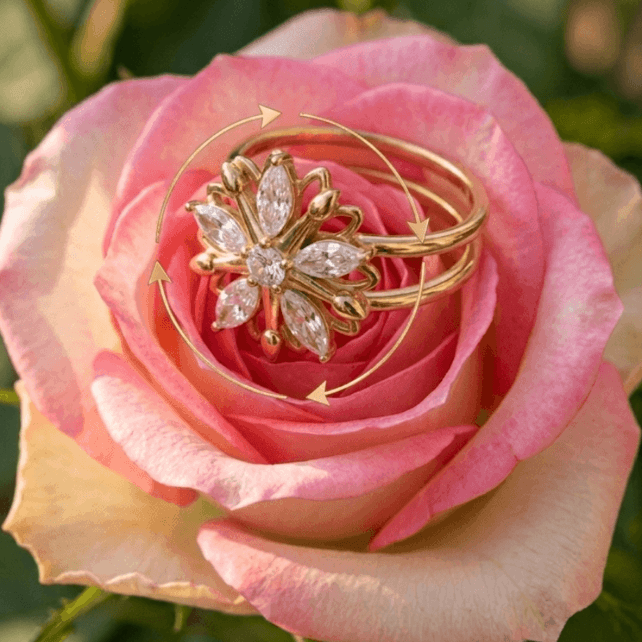 Bague strass rotative anti-stress fleur