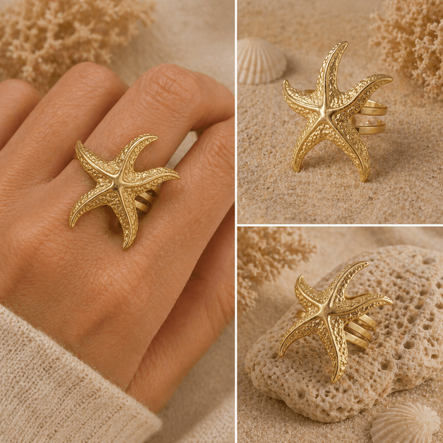 Bague étoile de mer dorée