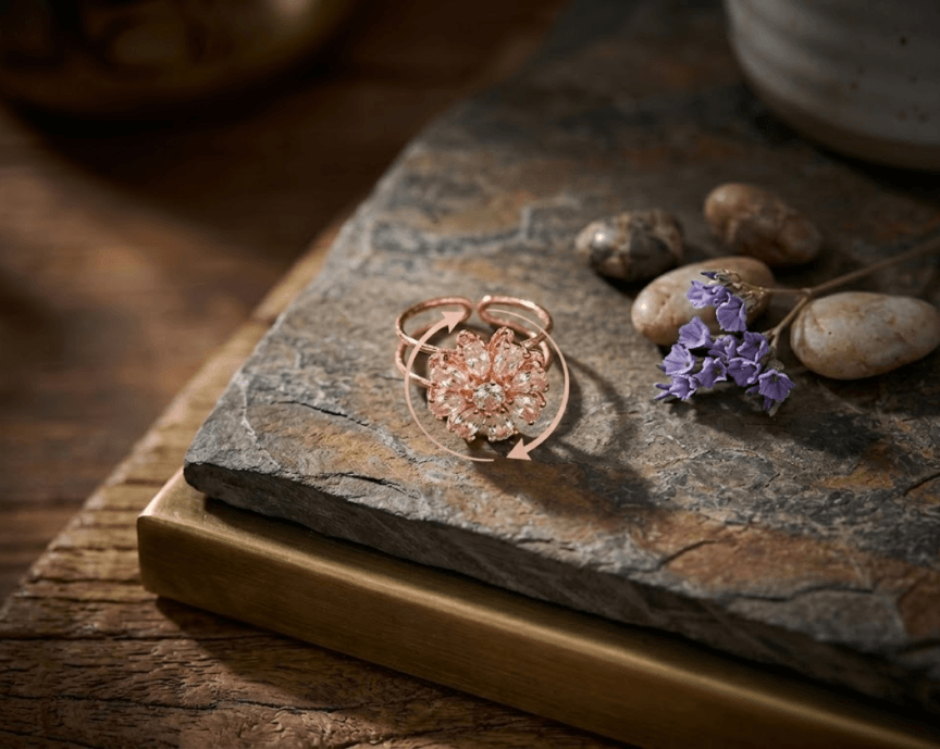 Bague rotative anti-stress fleur