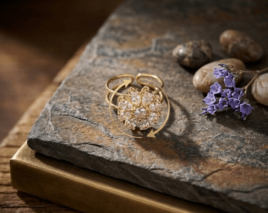 Bague rotative anti-stress fleur