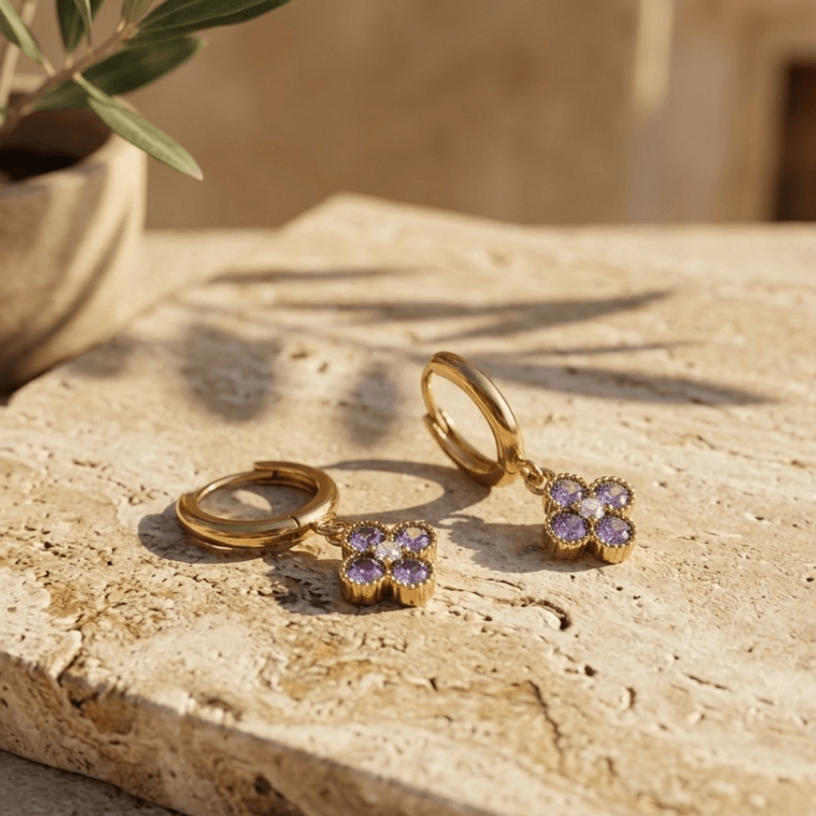Boucles d'oreilles anneaux fleurs